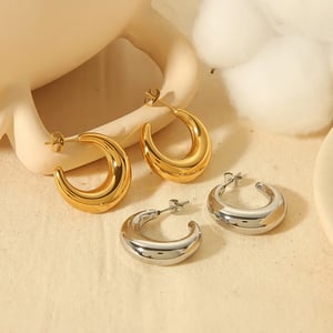 1 par de aretes tipo botón de acero inoxidable chapados en Color dorado de 18 quilates con forma de C de estilo simple para mujer h5 